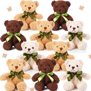 Skylety 10 Pieces Bears Soft Plush Toy Stuffed Animals Cute Bears for Kids Boys Girls Valentine Birthday Baby Shower Party Favor(Basic Color)