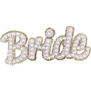 ZOOX Gold Glitters & Pink Chenille w/Classic Ivory Pearls Patch Embroidery, 3M Adhesive for Stick On, Sew On (Bride)