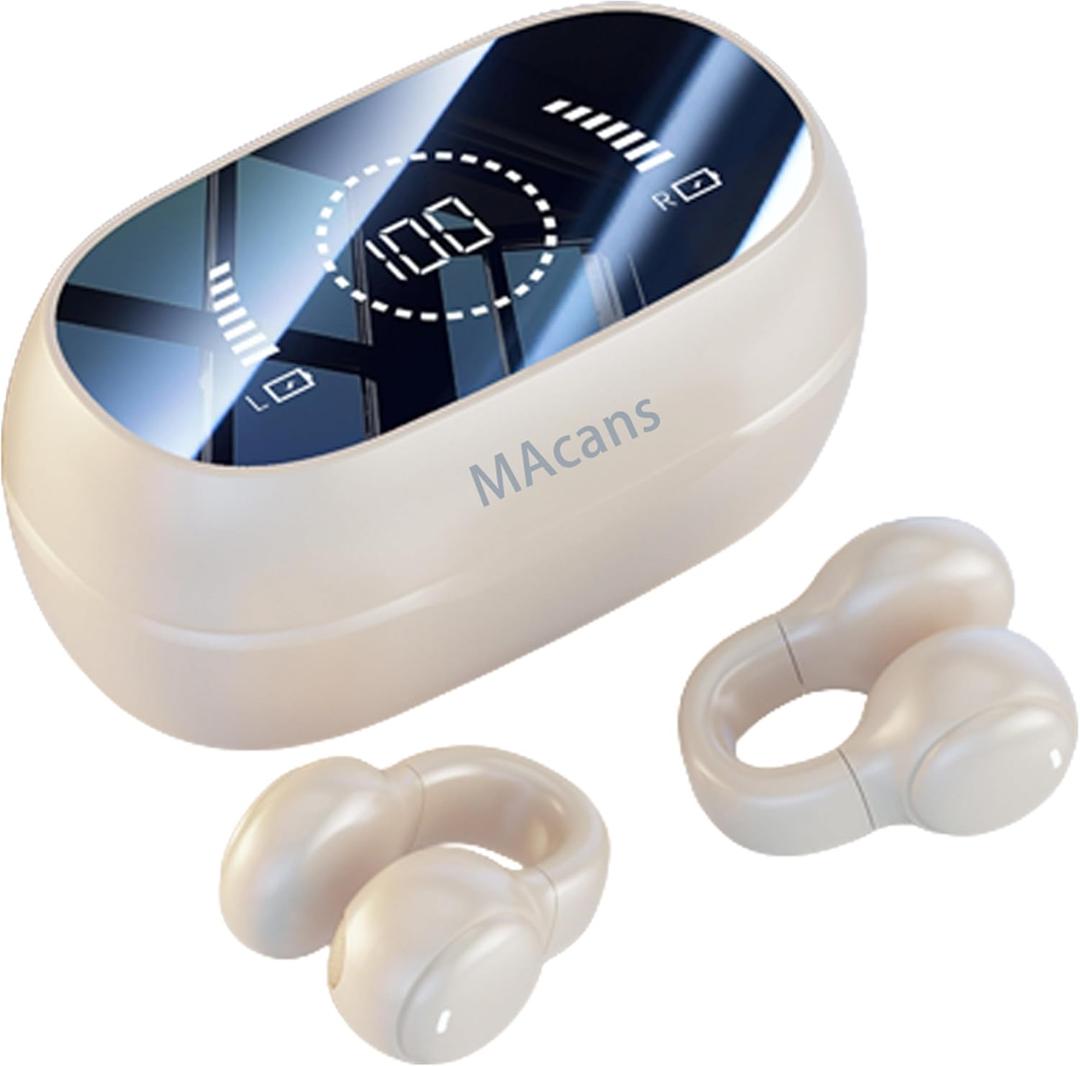 Wireless Earbuds Open Ear Clip Headphones Air Conduction Earbuds LED Power Display Earphones Sport Bluetooth 5.3 Headphones (Yellow)