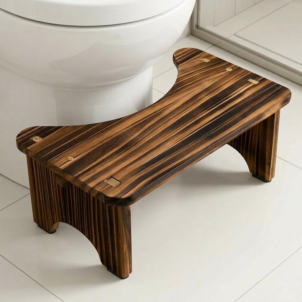 Wooden Toilet Foot Stool for Adults, Pine Bathroom Stool with Mortise and Tenon Structure, Designed to Fit Toilets, Stable Build, Easy Assembly
