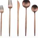 Matte Rose Gold Silverware Set,Gugrida 5-Piece 18/10 Stainless Steel Satin Finish Flatware Set,Kitchen Utensil Set,Tableware Travel Cutlery Set for Camping Office or School Lunch, Dishwasher Safe
