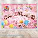 Omifly Candyland 7Wx5H Backdrop for Photography Welcome to Candy Land Sweet Cartoon Rainbow Fantasy Wonderland Girls Kids Background Party Decorations Cake Table Banner Decor Photo Booth Studio Prop