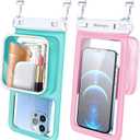 Niveaya [Floatable Floating Waterproof Phone Pouch 2 Pack-Up to 8.5", Large Space Adjustable Neck Lanyard Waterproof Phone Case, Phone Dry Bags for Vacation Beach Pool Kayak Cruise Travel Essentials (Green + Pink)