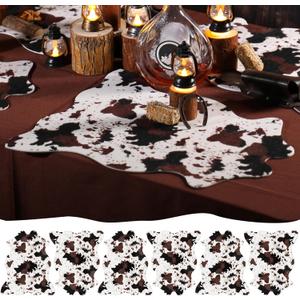 Mindsoft 12 Pcs Faux Mini Cowhide Rug 19.5" x 16.2" Rustic Chic Western Rug Runners Durable Cowhide Table Runner Faux Fur Animal Cow Carpet for Valentine's Day Party Gifts Cow Hide Centerpiece