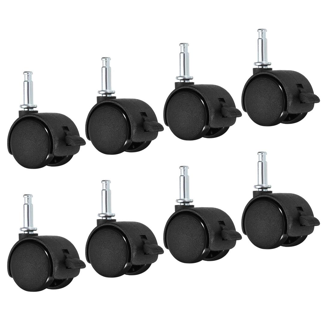 PATIKIL 1 Inch Swivel Stem Casters, 8 Pack Nylon 360 Degree Insert Swivel Stem Wheels with Brake for Chair Shelf Furniture Replacement, Black