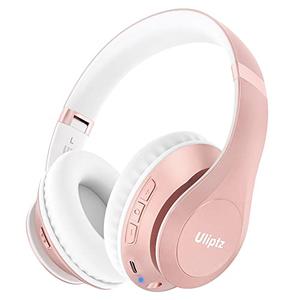 Uliptz Wireless Bluetooth Headphones, 65H Playtime, 6EQ Sound Modes, HiFi Stereo Over Ear Headphones with Microphone, Foldable Bluetooth 5.3 Headphone for Travel/Office/Cellphone/PC (Rose Gold)