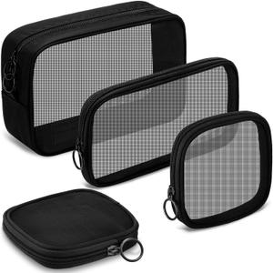Weewooday 4 Pcs Mesh Makeup Bag Mesh Cosmetic Bag Travel Toiletry Pouch with Zipper Mini Makeup Cosmetic Purse for Daily Accessory(Small, Large, Medium,Black) (Variety Pack)