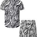 Mens Hawaiian Print Shirts and Shorts Sets Casual 2 Piece Outfits Summer Tracksuit, M-4XL (XX-Large, Zebra)
