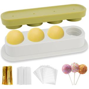 301pcs Round Cake Pop Mold Kit, 4 Cavity Circle Cakepop Making Shapes Press Cutter and Pusher Cake Pop Sticks and Wrappers Twist Ties Baking Tools Accessories for Lollipop Candies Chocolates Cookies (Green)
