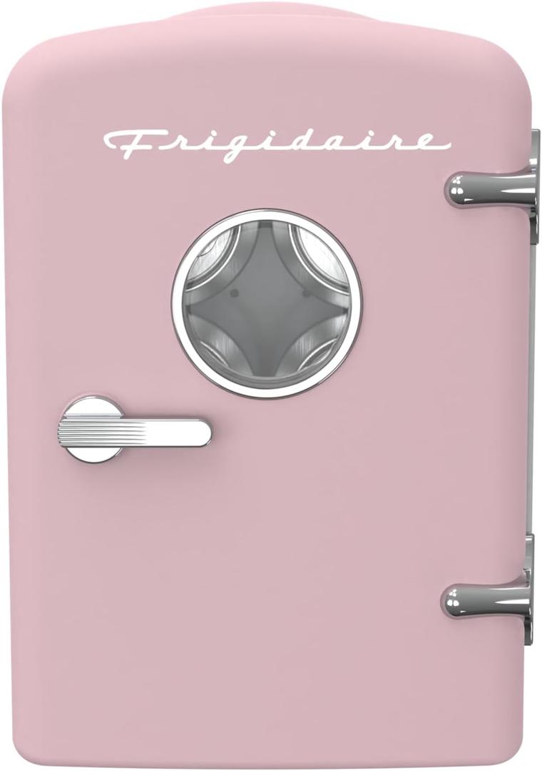 Frigidaire EFMIS171 Retro Mini Portable Personal Fridge - Ideal for Home, Office or Dorm - Includes Carrying Handle, AC/DC Wall/Car Charger (Pink)