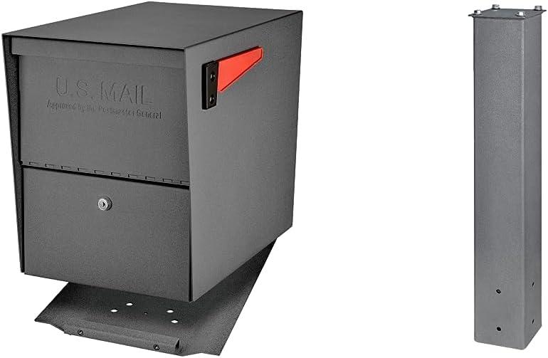 Mail Boss 7205 Package Master Curbside Locking Security Mailbox | Granite 21.5 x 12 x 16.5 inches & 7126 Surface Mount, Granite Mailbox Post