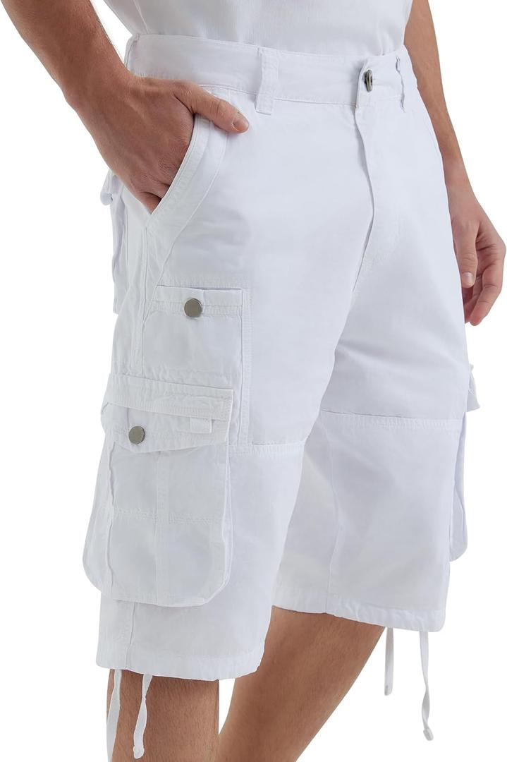 Cargo Shorts for Men Multi Pockets Mens Shorts Below Knee Casual Hiking Summer Shorts (34, White)