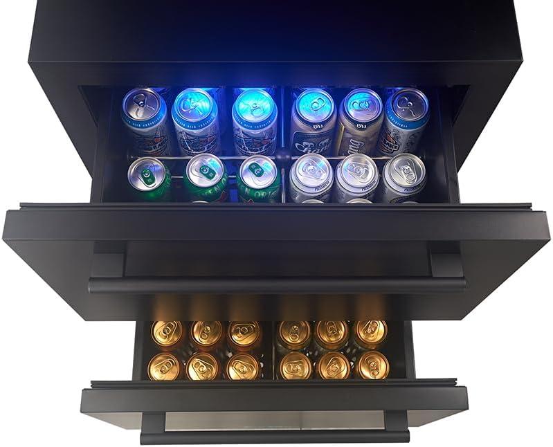 Iceblue Fridge, 24 Inch 5.12Cu.Ft Under Counter Drawer Fridge, Stainless Steel Freestanding Beverage Refrigerator, 34~50 Fast Cooling Refrigerator for Home, Bar, Gift - Black