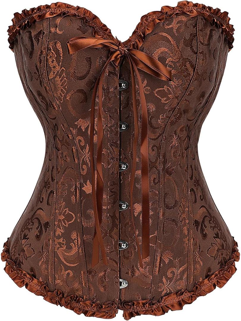 WHIPPY Women's Bustier Corset Tops for Women Lace Up Boned Overbust Bustier Shapewear Lingerie Top Waist Training Corset (X-Large, Coffee)