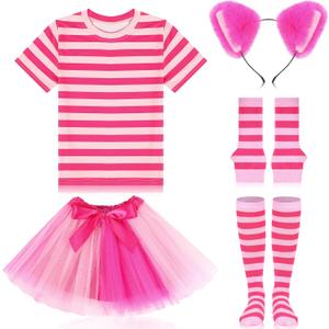 Cozypower Carnival Pink Striped Cat Costume Accessories Set Skirt Tutu Socks Ear Headband for Halloween Cosplay Dress up (Medium)