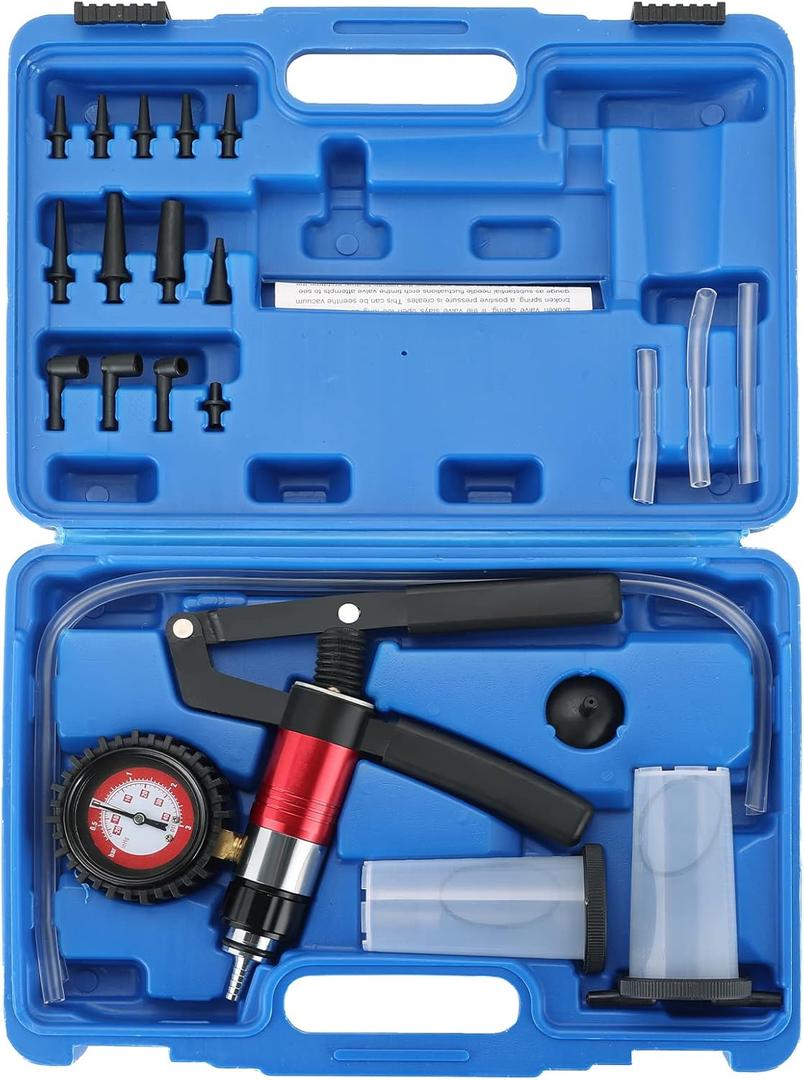 Hand Vacuum Pump Pressure Tester Brake Bleeder Kit | One Man Brake Clutch Fluid Bleeder Tool Kit Compatible with Automotive Tuner Tools Adapters