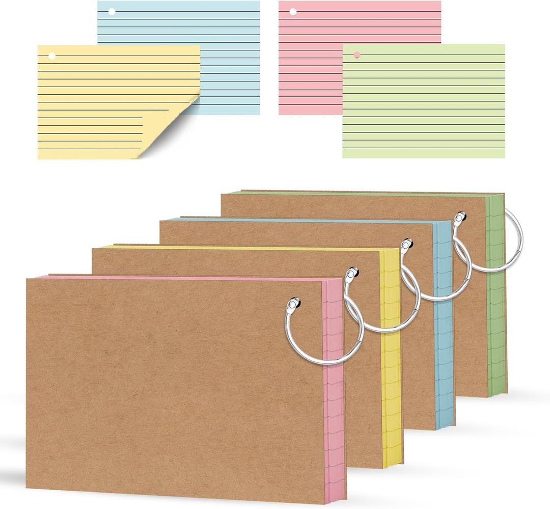 200 Count Colored Index Cards 3x5 InchFlashcards with Ring 4 ColorHeavy Weight Lined Ruled Note Cards for Studying, Office, School and Home