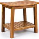 Upolana Teak Shower Bench, 20" Solid Wood Shower Stool Waterproof Shower Seat with Storage Shelf for Bathroom, Indoor & Outdoor Use