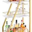 Bar Cart, Gold Bar Cart for The Home, Small Bar Cart on Wheels, Beverage Cart, Home Bar Serving Cart with Glass Holder, Drink Cart for Bar, Kitchen, Marble White and Gold BC03DW