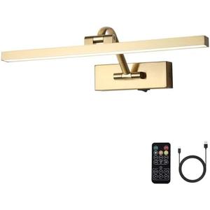 Wireless Picture Lights with Remote and Timer Brass Gallery Lighting Rechargeable Wireless Art Lights 3CCT Dimmable Painting Lights Battery operated wall lights for Portrait artwork display 3W 16"