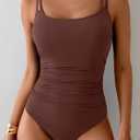 Eomenie One Piece Swimsuit for Women Tummy Control Ruched Bathing Suit Push Up Slimming Swim Suit Double Straps Swimwear (Brown), Large