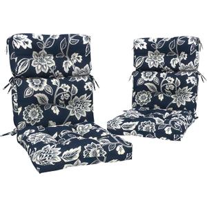 Outdoor High Back Chair Cushions Set of 2, Water-Resistant Chair Cushions for Patio Home Garden, Replacement Rocking Chair Cushion with tie 22" W x 20" D, Elegant Vines Navy, 44"x22"x4"
