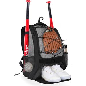 Goloni Baseball Bag,Backpack for Baseball, T-Ball & Softball Equipment & Gear,Softball Bag with Shoe Compartment,Fence Hook (Grey)