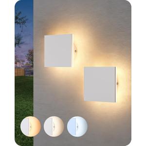 EDISHINE 2 Pack LED Outdoor Wall Lights Exterior/Interior, 3000K-5000K Dimmable Wall Sconce, Small Square Modern Exterior Lighting Fixtures, IP65 Waterproof Aluminum Outside Porch Light, White