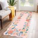 GAOMON 5x7 Pink Scalloped Area Rugs for Living Room Ultra Soft Washable Rugs for Bedroom Non Slip Nursery Rug Non Shedding Kids Rug Modern Floral Playroom Carpet for Bedroom Dining Room