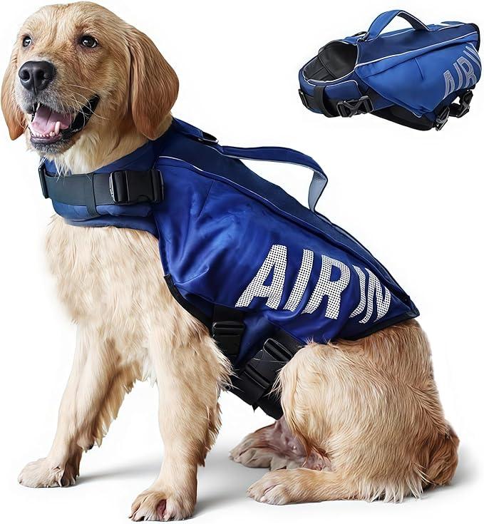 Dog Life Jacket Ripstop Dogs Life Vest for Swimming Boating Dog Safety Vest Adjustable Preserver with High Buoyancy and Durable Rescue Handle for Small,Medium,Large Dogs (Medium)  