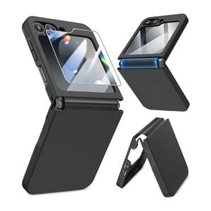 Caka for Samsung Galaxy Z Flip 6 /Z Flip 5 Case [Wireless Charging Compatible][Hinge Protection] [Screen Protector] Women Men Shockproof Protection Phone Cover - Black