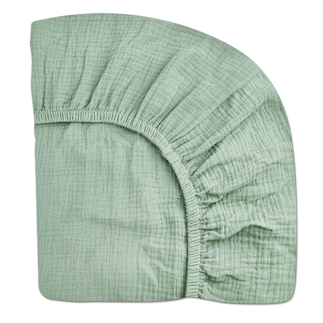 Pack and Play Sheets for Baby Boys and Girls 39"x27"x3", Neutral Muslin Cotton Pack N Play Mattresses Sheet with Boho Style, Soft and Breathable Comfort (Sage)