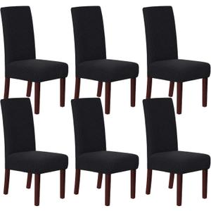 H.VERSAILTEX Stretch Dining Chair Covers Set of 6 Chair Covers for Dining Room Parsons Chair Slipcover Chair Protectors Covers Dining, Feature Textured Checked Jacquard Fabric, Black