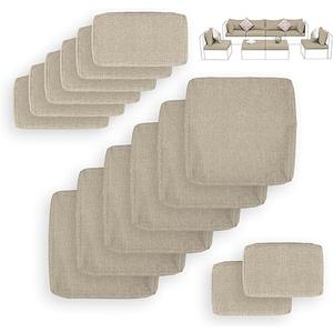 Bextile 14 Piece Outdoor Patio Cushion Covers Replacement, Outdoor Cushion Slipcovers, Water-Resistant Patio Furniture Cushion Covers with Zipper… (Beige)