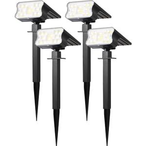 HGGH Solar Lights Outdoor Waterproof IP67, 60 LED 3 Lighting Modes Solar Spot Lights Outdoor for Yard Garden Pathway Landscape, Auto On/Off, Function 2 in 1(Cool White, 4 Pack)