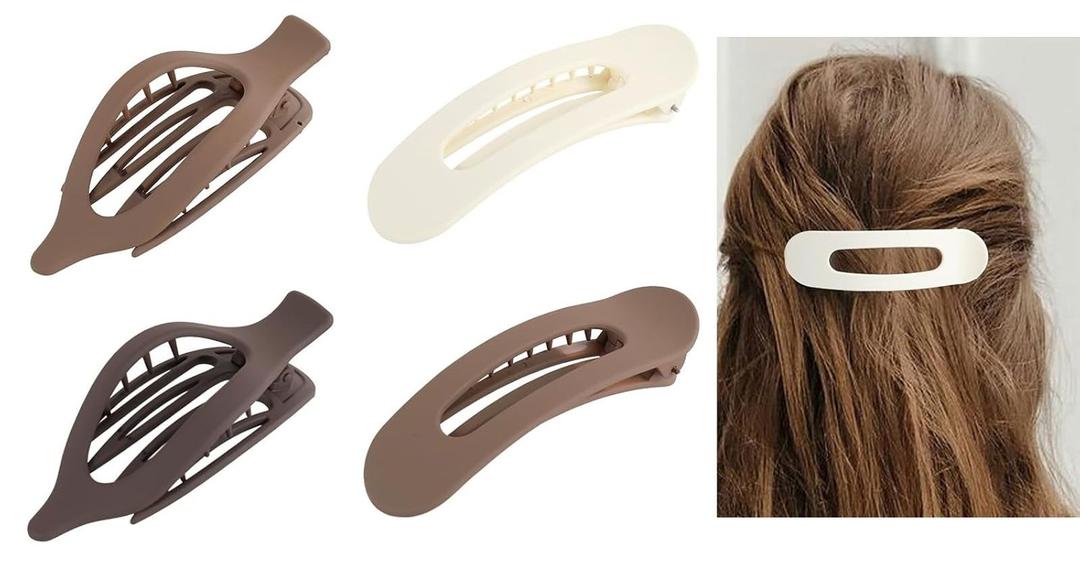 4 Pack French Flat Hair Clips for Women Large Matte Flat Claw Clips, No-Slip Hair Clips for Thick & Thin Hair, Strong Hold Styling Barrettes, French Flat Hair Accessories