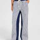 Kedera Women Stripe Straight Pants Pull On Drawstring Loose Baggy Pants Low Rise Boyfriend Boho Trousers 2025, Navy Blue Stripes, 14