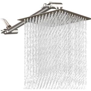 12 Inch Square Rain Showerhead with 11 Inch Adjustable Extension Arm,Large Stainless Steel High Pressure Shower Head,Ultra Thin Rainfall Bath Shower with Easy to Clean and Install-Brushed Nickel
