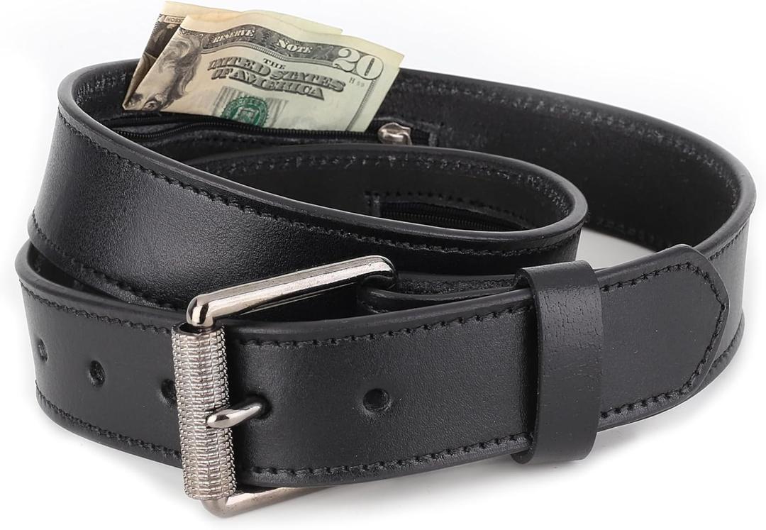F&L CLASSIC Mens Money Full Grain leather Belt, Hidden zipper Pocket, USA (42 (Fits Waist 40"-41"))