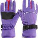 Kids Snow Gloves for Skiing Kids Mitten Winter Waterproof Girls and Boys Snow Gloves for Winter Cold Weather (Purple)