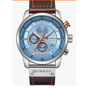 MASTOP Men Chronograph Sport Watches Brown Leather Strap Quartz Watch Business Casual Wrist Watch for Men