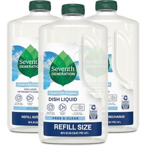 Seventh Generation Dish Liquid Soap Refill Free & Clear Dish Soap for sensitive skin 50 oz, Pack of 3