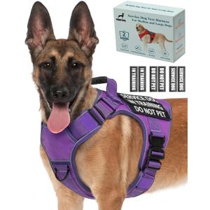 Reflective Service Dog in Training Vest Harness for Medium Large Dogs, Adjustable Heavy Duty Padded Purple Dog Harness, with Front Clip and Metal Buckles Do Not Pet for Training, Hiking (Medium (45-75 lbs))