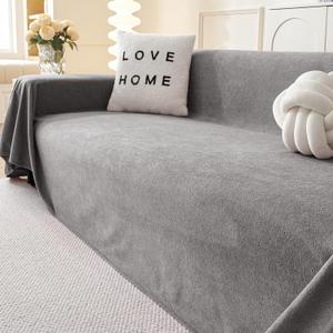 MYSKY HOME Couch Cover Sofa Cover for 3 Cushion Couch, Dog Couch Covers for Sectional Sofa Covers, Non Slip Cat Scratch Furniture Protector, Sofa Covers Washable Sofa Towel for Pet, 91" x 134", Grey