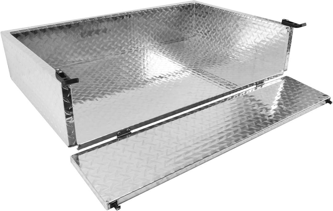 Golf Cart Cargo Box Heavy Duty Aluminum Diamond Plate Utility Box with Fold Down Tailgate and Rattle-Free Rubber Latches Universal Utility Bed Cargo Box for Golf Carts Silver
