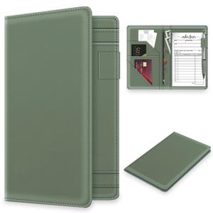 Server Book with Zipper Pocket for Waitress, Cute Waiter Server Wallet, Booklet Restaurant Waitstaff Organizer, Serving Guest Check Book Holder Money Pocket Fits Server Apron, Dark Green