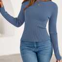 PRETTYGARDEN Womens Long Sleeve Shirts Ribbed Knit Fitted Cute Tops for Women Trendy Basic Pullover Shirt Fall Clothes (Blue, XXL)