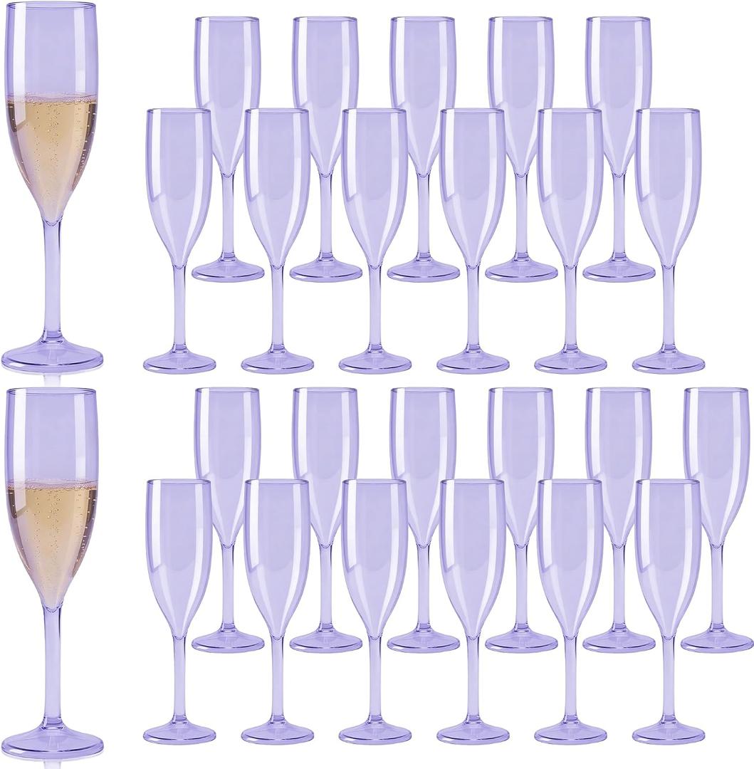 Champagne Flutes, Reusable Plastic Champagne Glasses for Wedding, Unbreakable Wine Glasses for Party Mimosa Bar Anniversary Bridal Shower (24, Purple)