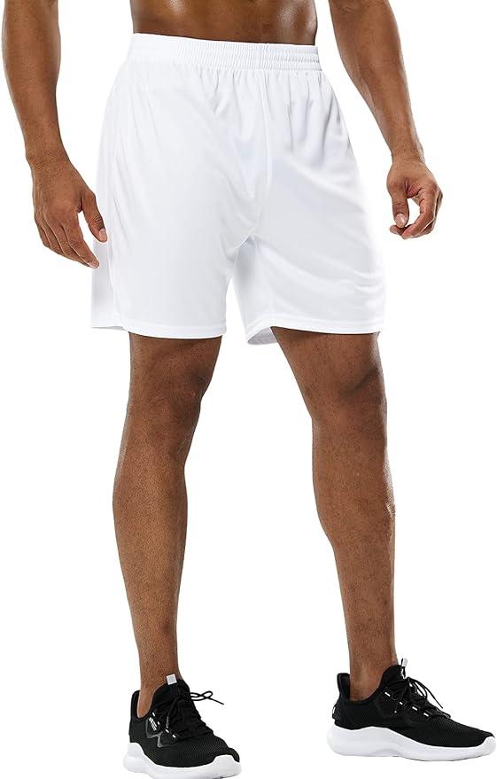 MIER Men's Quick-Dry Athletic/Soccer/Basketball Shorts Without Pockets No Liner Running Workout Training Active Shorts
White S