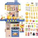 deAO Play Kitchen Set for Kids  50PCS Kids Kitchen Playset Accessories with Sounds Light Steam Pretend Play Kitchen Toy Birthady Christams Gifts for Toddler Aged 3-12 YearsColor: Green